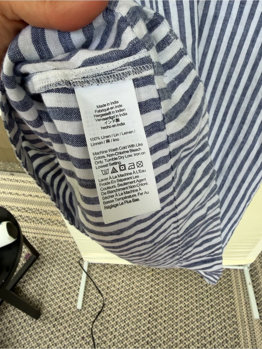 J Crew Bungalow Popover Dress Blue White Striped Linen size L Tall - Picture 5 of 6